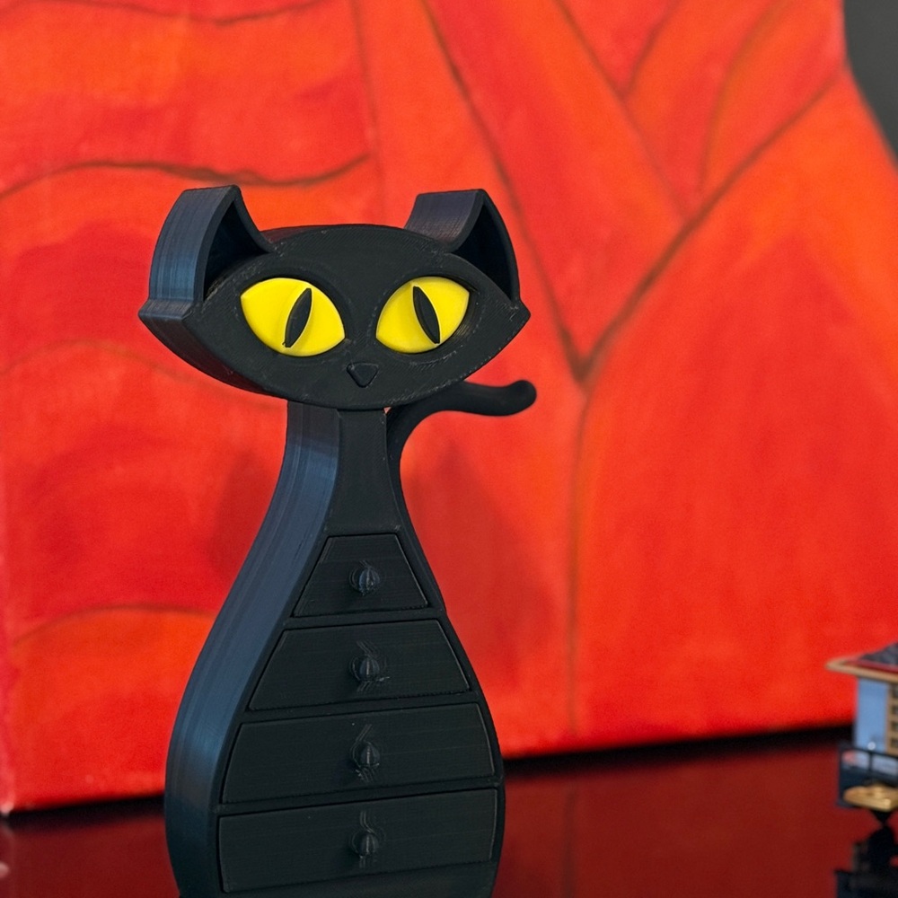 Halloween Black Jewelry Cat Figurine with Yellow Eyes - Picture 4 of 8